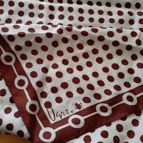 Vintage Signed Vera Scarf Polka Contrasting Border Hand Rolled Silk Square 31" - Picture 1 of 9